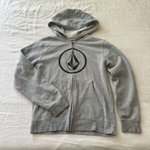 Volcom Hoodie Youth Large Grey Pullover Sweatshirt Peace is Progress Zip Up